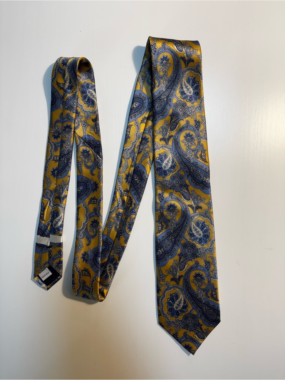 Vintage Burma Bibas Men’s silk  Tie Gold Blue Paisley Classic Necktie 3